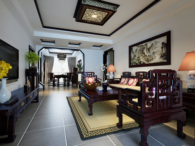 現代四合院客廳設計 現代中式四合院別墅設計